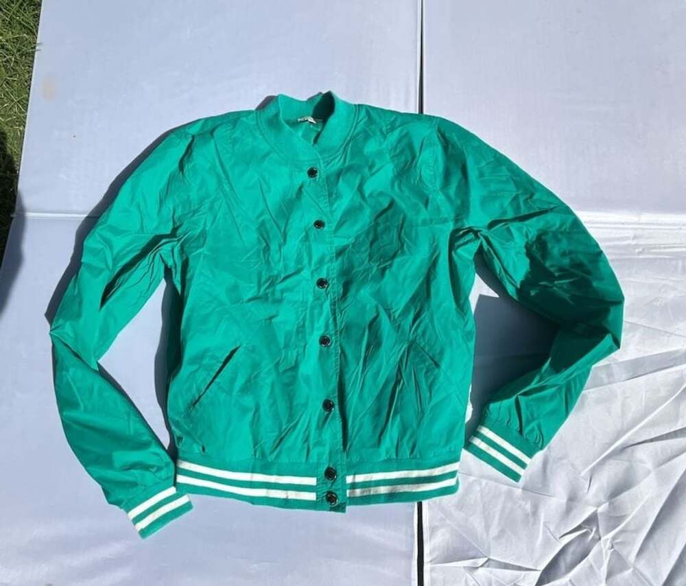 Love 21 Bomber Jacket Size M Teal Green Nylon Snap Front Varsity